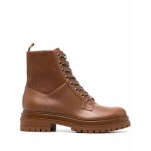 Gianvito Rossi 'Martis 20 ' Brown Leather Ribbed-Detail Combat Boots Size 40